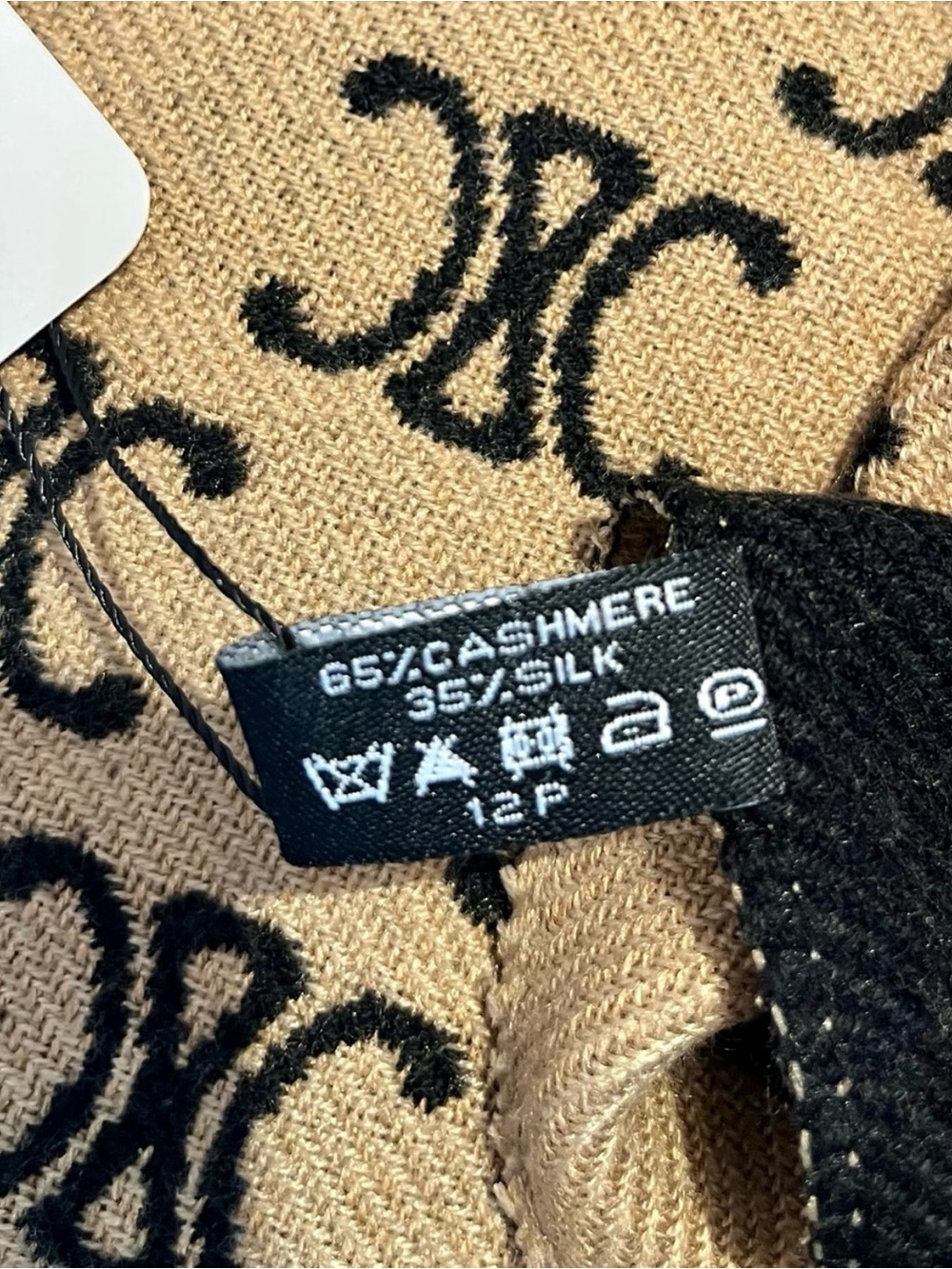 New Cashmere Silk Blend Double Sided Monogram Fringe Oversized Shawl Wrap 72x26 - Picture 8 of 10